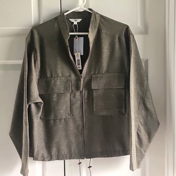 NWT Max Studio Space Dye Light Drawstring Crop Utility Jacket Olive Large - Picture 6 of 14
